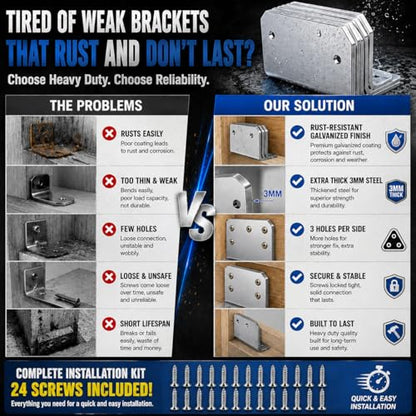 4 Pack 4-Inch L Brackets with 24 Screws, 3mm Galvanized Steel Corner Braces