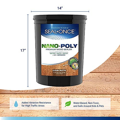Seal-Once Nano+Poly Wood Sealer and Waterproofer, Clear, 5 Gallon - color: Clear, size: 5 Gallon
