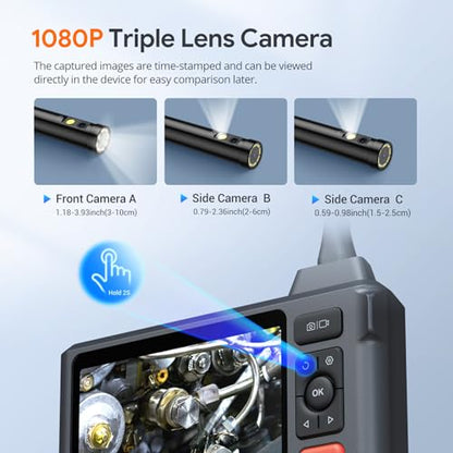 DEPSTECH Endoscope Camera with Light, Triple Lens 5" IPS Inspection Camera - size: 16.5FT