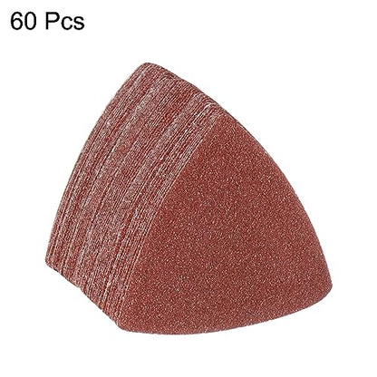 HARFINGTON 60pcs Triangular Hook & Loop Sandpapers 60 Grits 3-1/8" Aluminum Oxide Sanding Pads Random Orbital Mouse Detail Sander Papers Oscillating Multi Tool Sheets - size: 60 Grits