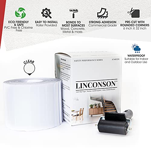 linconson | 6” x 32” | Clear Slip Resistant Stairs Tread Grip Tape (15 Pack) Anti Slip Strips-PVC Free | Easy Install Roller Included - size: 6 Inch x 32 Inch