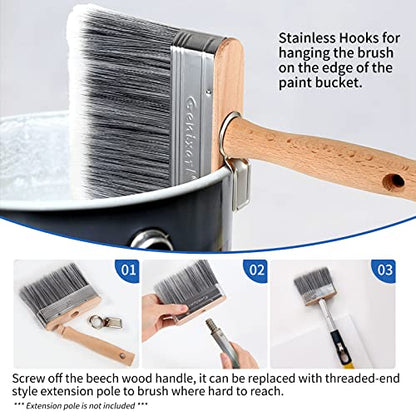 Genixart Deck Stain Brush for Wood, Lime Wash Paint Brush, 5-inch, 2 Pack