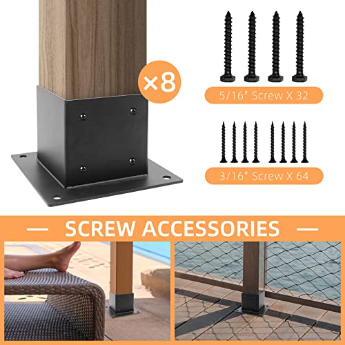 4 x 4 Deck Post Base, 8 PCS Deck Post Anchor(Inner Size 3.6" x 3.6"), Heavy Duty Steel Post Brackets, Black Powder Coated, for Deck Railing Supports Pergola Porch Post Holders - size: 8 Pcs