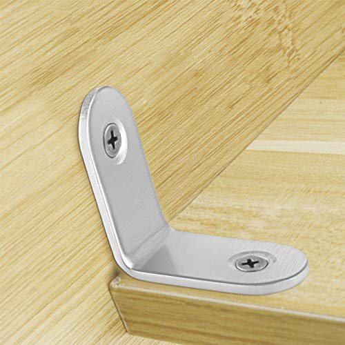 ZOENHOU 50 PCS 30x30mm Stainless Steel L Brackets Corner Braces with 100 Screws, 90 Degree Right Angle Brackets for Wood Furniture Shelves Cabinets Drawers Repair - size: 50 PCS 30 x 30mm Silver