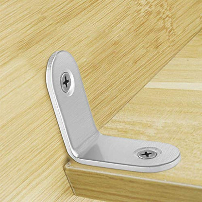 ZOENHOU 50 PCS 30x30mm Stainless Steel L Brackets Corner Braces with 100 Screws, 90 Degree Right Angle Brackets for Wood Furniture Shelves Cabinets Drawers Repair - size: 50 PCS 30 x 30mm Silver