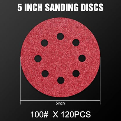 120 Pcs 5 inch Sanding Discs 100 Grit 8 Hole Hook and Loop - style: 120 Pcs-100 Grit