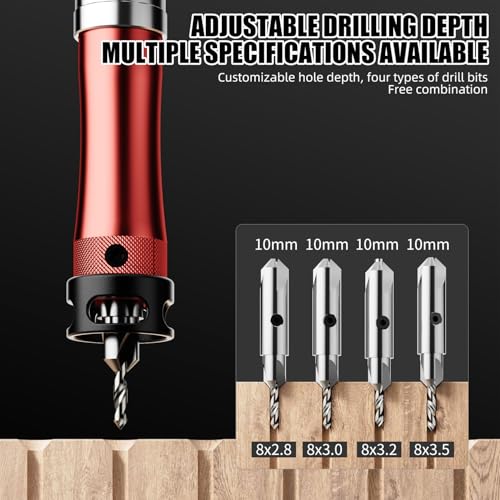 10 in 1 Multifunctional Countersink Drill Bit Set with Red Aluminum Handle Adjustable Depth Limit Countersink Drill Bits for Wood Professional Woodworking Tool Kit Making the Cut Store