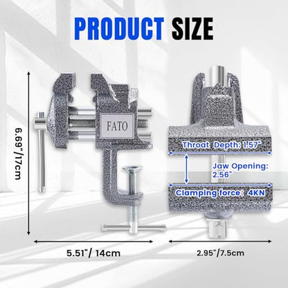 FATO 3” 360° Clamp-On Table Vise, 800LB Clamping Force - size: Table-3"