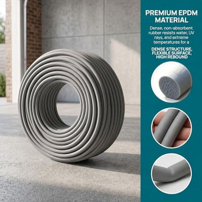 1/4 Inch x 115 Ft EPDM Backer Rod, Weather Resistant - color: Gray