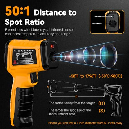50:1 Infrared Thermometer IR Laser Gun, 1796°F Digital - color: -58°F to 1796°F/-4°F to 932°F
