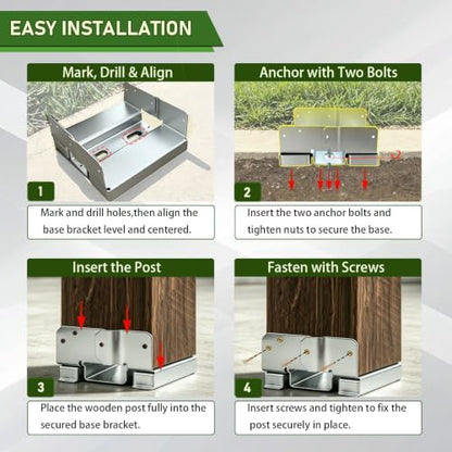 8x8 Post Base for Concrete, Inner Size 7.5"x7.5", 2 Pack, Silver - color: Silver, size: 8x8 2PCS