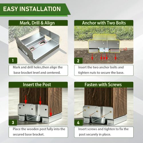8x8 Post Base for Concrete, Inner Size 7.5"x7.5", 4 Pack, Silver - color: Silver, size: 8x8 4PCS