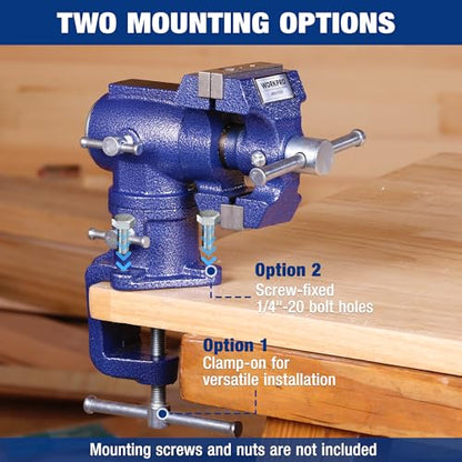WORKPRO Dual Jaws Table Vise 2.5" & 1.5", 360° Swivel Clamp-On Bench Vise