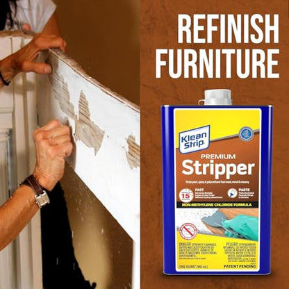 Paint & Varnish Remover Klean Strip Premium Stripper– Fast-Acting Stripper for Epoxy, Polyurethane, Wood, Metal & Masonry – Includes Protective Omni Depot Gloves – 1 QT