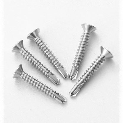 #10 x 1 (100 Pack) Flat Head Sheet Metal Screws Self-Tapping Screw Phillips Head Self Drilling Screws, 410 Stainless Steel - size: #10 x 1''