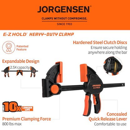 JORGENSEN E-Z Hold 2-Pack 24" 800LBS Heavy Duty Woodworking Bar Clamps - size: 24 inch