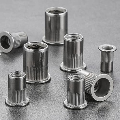 Wensilon 200Pcs Rivet Nut M6 Metric Stainless Steel 304 Finish Flat Head Rivnut Threaded Insert Nut Knurled Body - color: Silver, size: Metric M6