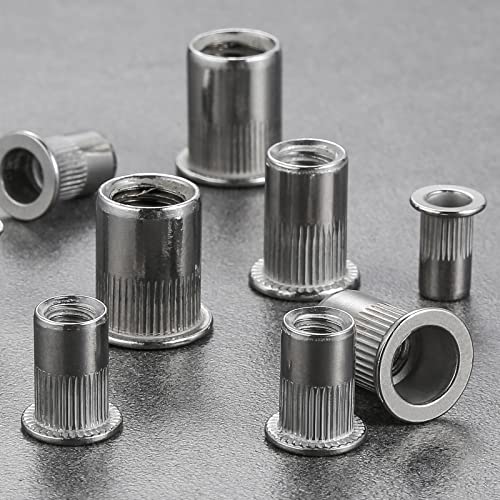 Wensilon 200Pcs Rivet Nut M4 Metric Stainless Steel 304 Finish Flat Head Rivnut Threaded Insert Nut Knurled Body - color: Silver, size: Metric M4