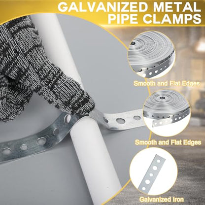 Galvanized Metal Pipe Strap & Aluminum Foil Tape Kit with 10" Aviation Tin Snips&gloves, 3/4” x 100ft 24-gauge Hanging Strap 2” x 65ft 3.9 Mil HVAC Foil Tape for DIY Ductwork Dryer Vent Pipe