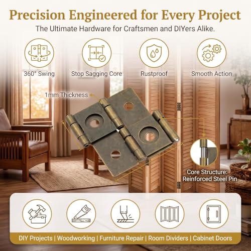 8-Pack 360° Retro Double Acting Hinges – Antique Brass Folding Screen - color: Bronze