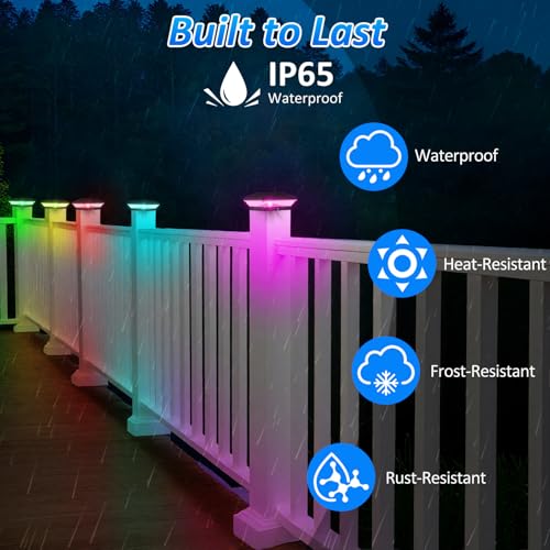 T-SUN Solar Post Cap Lights 6 Pack, RGBCW Fence Post Solar Lights Black - color: Black-RGBCW, size: 6 Pack