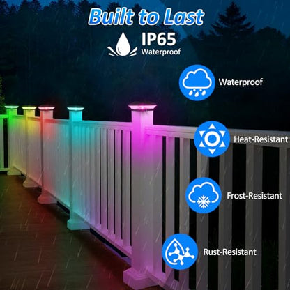T-SUN Solar Post Cap Lights 6 Pack, RGBCW Fence Post Solar Lights Black - color: Black-RGBCW, size: 6 Pack