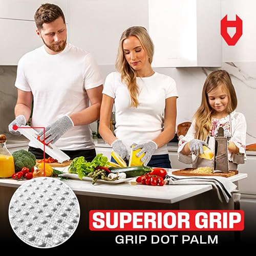 NoCry Cut Resistant Gloves With Grip Microdots — Food Grade Cutting Glove - color: Grip Dots (Grey), size: Large, style: 1 Pack