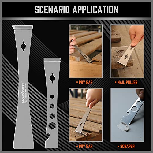 HORUSDY 2-Piece Pry Bar Scraper Set, Stainless Steel Flat Pry Bars with Hex Screwdriver Function, 6-11/16” & 9-1/2” Multi-Purpose Nail Puller, Trim, Demolition & Repair Tools
