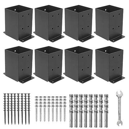 8 Pcs 4"× 4" Post Base|(Inner Size 3.6"x3.6") Post Brackets| - size: 8 Pcs, style: 4"x 4"