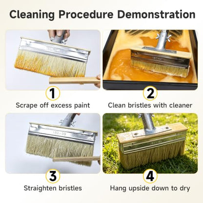 Deck Stain Brush Applicator Kit with 7.5" Stain Brush, 50" Adjustable Extension Pole, 3" Paint Brush, Tray with Liners, Wood Staining Tools for Deck, Fence, Wall, Floor and Furniture