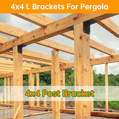 4x4x3.5 L Brackets Heavy Duty for Pergola ,4mm Extra Thick - size: 4x3.5 inch ( 8 Pack )