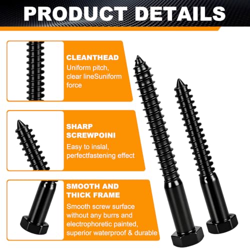 Hex Head Lag Bolts for Wood, 1/2" x 2", Lag Screws 6 PCS - size: 1/2" x 2"
