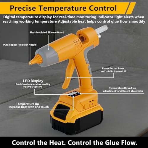 DTEZTECH Cordless Hot Glue Gun Compatible with DeWalt 20V Max Battery
