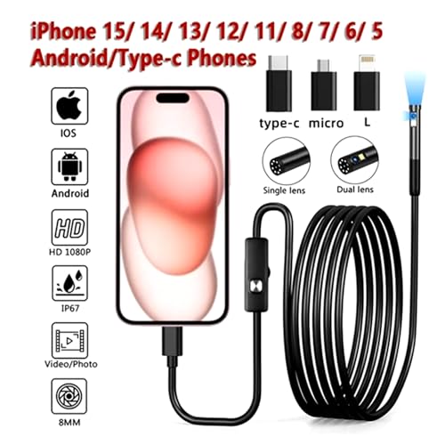 Endoscope Camera with 8LED Light, Dual Lens 1080P HD Inspection Camera - size: 6.5FT/2M