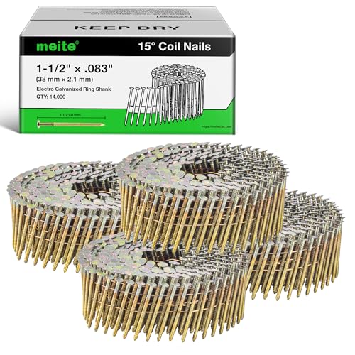 meite Coil Siding Nails 1-1/2 Inch, Galvanized, Ring Shank, 14,000 Count - size: 1-1/2 inch, style: Ring Shank