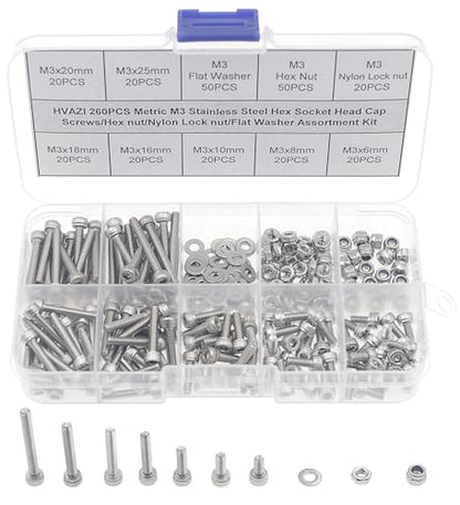 M3 304 Stainless Steel Knurled Hex Socket Cap Screw Nut Washer Kit - size: M3