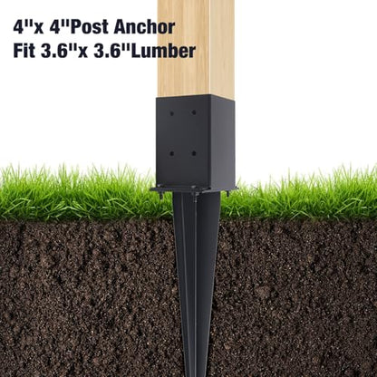 2 Pcs 22" Fence Post Anchor Ground Spike|Black Powder-Coated|4"x4" - size: 2 Pcs, style: 4"x 4"