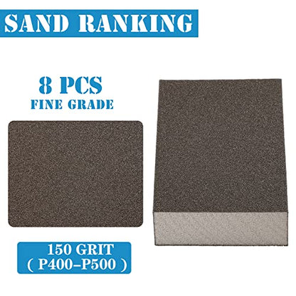 8Pcs 150 Grit Sanding Blocks, Jamiikury Fine Sanding Sponge Washable and Reusable, Wet Dry Sandpaper Sponge for Wood Metal FurniturePaint and Drywall - size: 150 Grits