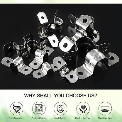 Keadic 50Pcs M45 Metric Two Hole Strap U Bracket Tube Strap Tension Clips 304 Stainless Steel Heavy Duty Rigid Pipe Strap Clamp, for Pipe Fixing on Various Surfaces - size: 1-3/4"-50pcs
