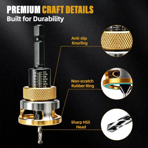 Burmong 4-piece Countersink Drill Bit Set with Adjustable Depth Stop & L-Wrench, Hcs Four-Flute Drill Set for Wood, Plastic, and DIY Projects
