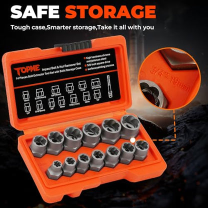 Bolt Extractor Kit,14 Piece Impact-Grade CR-MO Steel Nut Remover Set