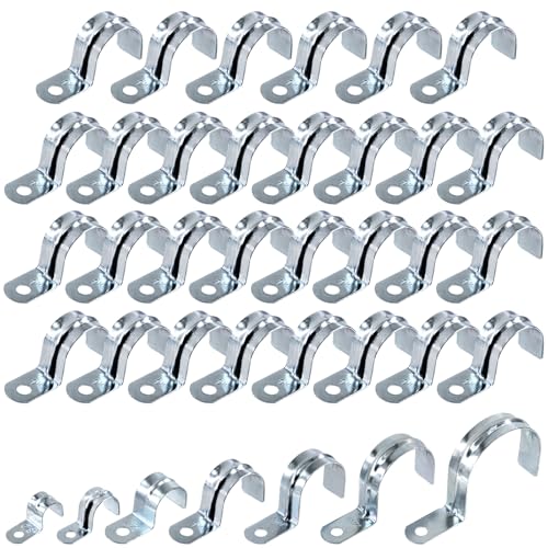 Swpeet 30Pcs 1-1/4"(32mm) Zinc Plated One Hole EMT Pipe Strap Kit, Pipe Straps U Bracket Tube Strap Pipe Clamp 1 Hole Snap On Pipe Strap Conduit Clamps Tension Clips for Fixing EMT Conduit Pipe - style: 1-1/4"-32mm