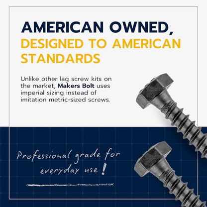 5/16 x 1-1/2 (50 Pack) Lag Screw Kit, 50 Screws and 50 Washers, Ceramic Black Ruspert Coating for Exterior Use, Meets ASTM A307 and ASME B18.2.1, Industrial/Commerical Grade by Makers Bolt - size: 5/16 x 1-1/2