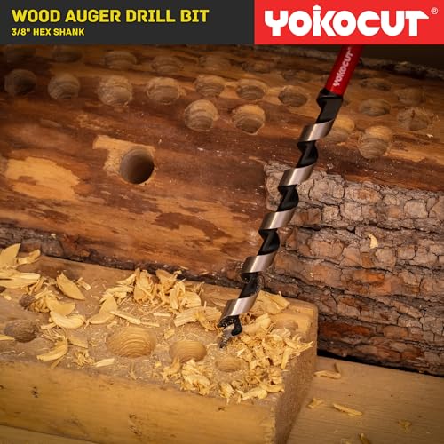1/2" x 17" Auger Drill Bit for Wood, Hex Shank 3/8 Inch, Wood Boring Drill Bits, Ship Auger Long Drill Bit for Soft and Hard Wood, Plastic, Drywall Tree Stump and Composite Materials - size: 1/2 in, style: Length: 17"