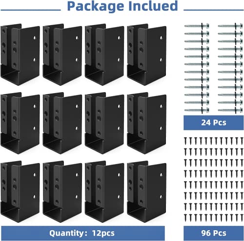 12 PCS Concealed Joist Hanger,2" x 4"Outdoor Concealed-Flange Hanger,Concealed Face Mount Joist Bracket for 2"x4" Beam ,Swing,Fence - size: Powder Coated 2" x 4"- 12 PCS