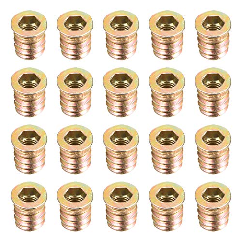 uxcell Wood Furniture M6x13mm Threaded Insert Nuts Interface Hex Socket Drive 20pcs - size: M6x13mm