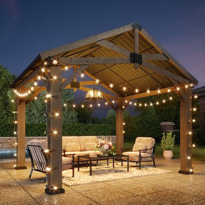 Aoxun 10' x 12' Wood Gazebo with Galvanized Steel Gable Roof, Gray - color: Taupe Gray, size: 10' x 12'