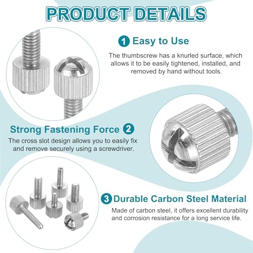 MECCANIXITY 12 Pcs M3x6mm PC Computer Case Thumbscrews, Carbon Steel Nickel Plated Knurled Thumb Screws Bolts Fasteners for Computer Cover, Motherboard, Fan, Power Supply, Silver - color: Silver, size: M3x6mm