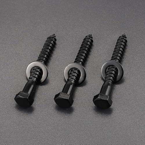 10-Sets 3/8 x 2-1/2" Black Hex Head Lag Screws & Flat Washers, Heavy Duty Wood Lag Screws, 304 Stainless Steel (18-8), 3/8" Bolt - size: 3/8 x 2-1/2