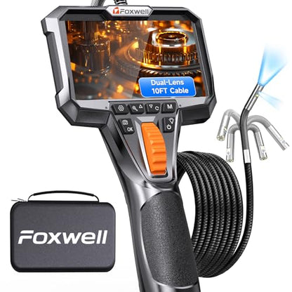 FOXWELL 10FT Dual Lens Borescope, 220° 2-Way Articulating Endoscope Camera - size: 10FT